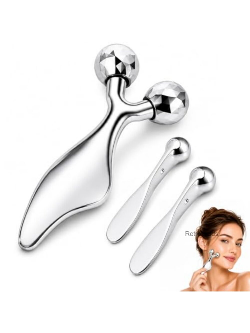 3-in-1 Metal Face Massager Roller Set Self Cooling Gua Sha Eye Cream Applicator